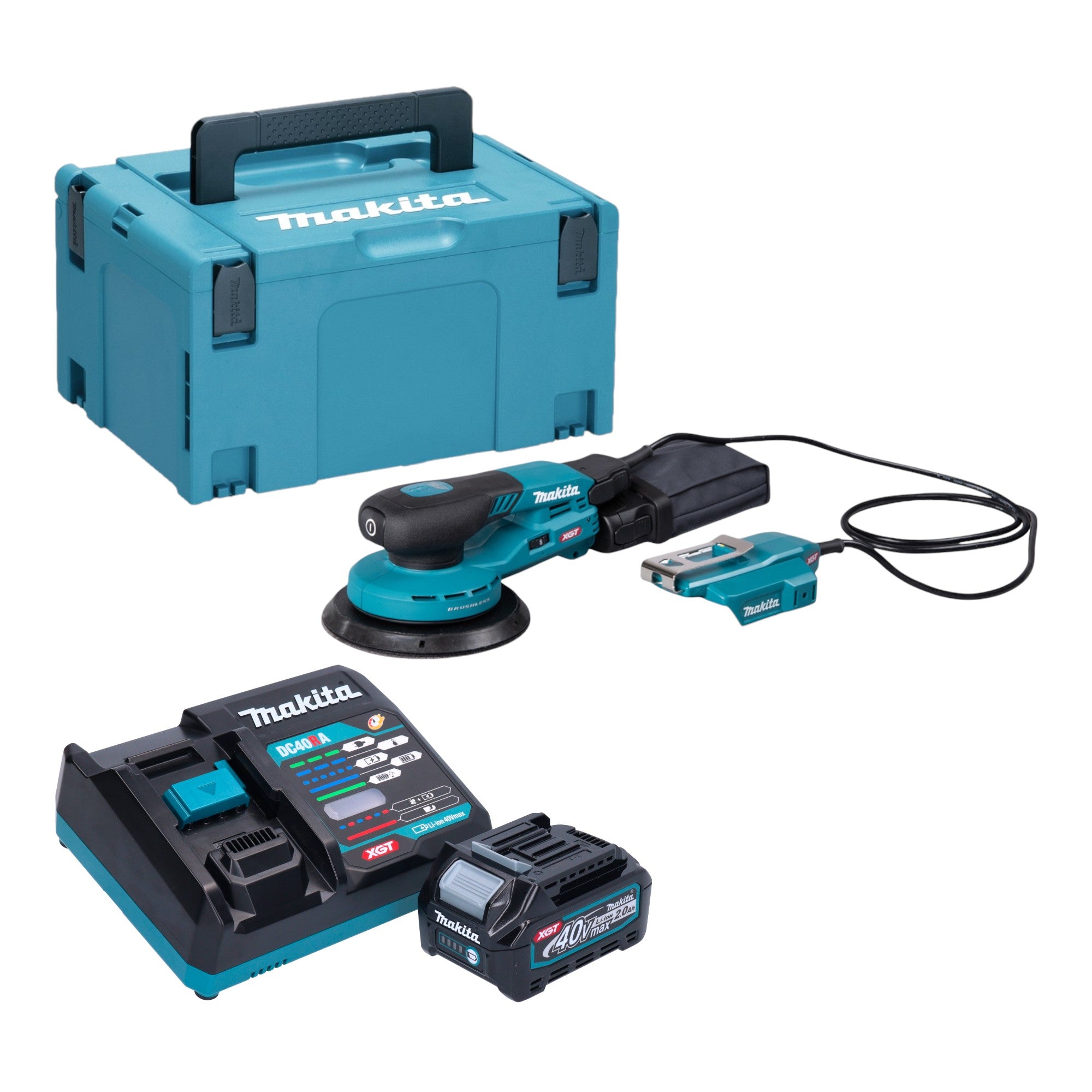 Makita BO 004 CGA101 Akku Exzenterschleifer 40 V max 150 mm 3 0 mm Hub Brushless 1x Akku 2 0 Ah Ladegeraet Makpac 0 - toolbrothers