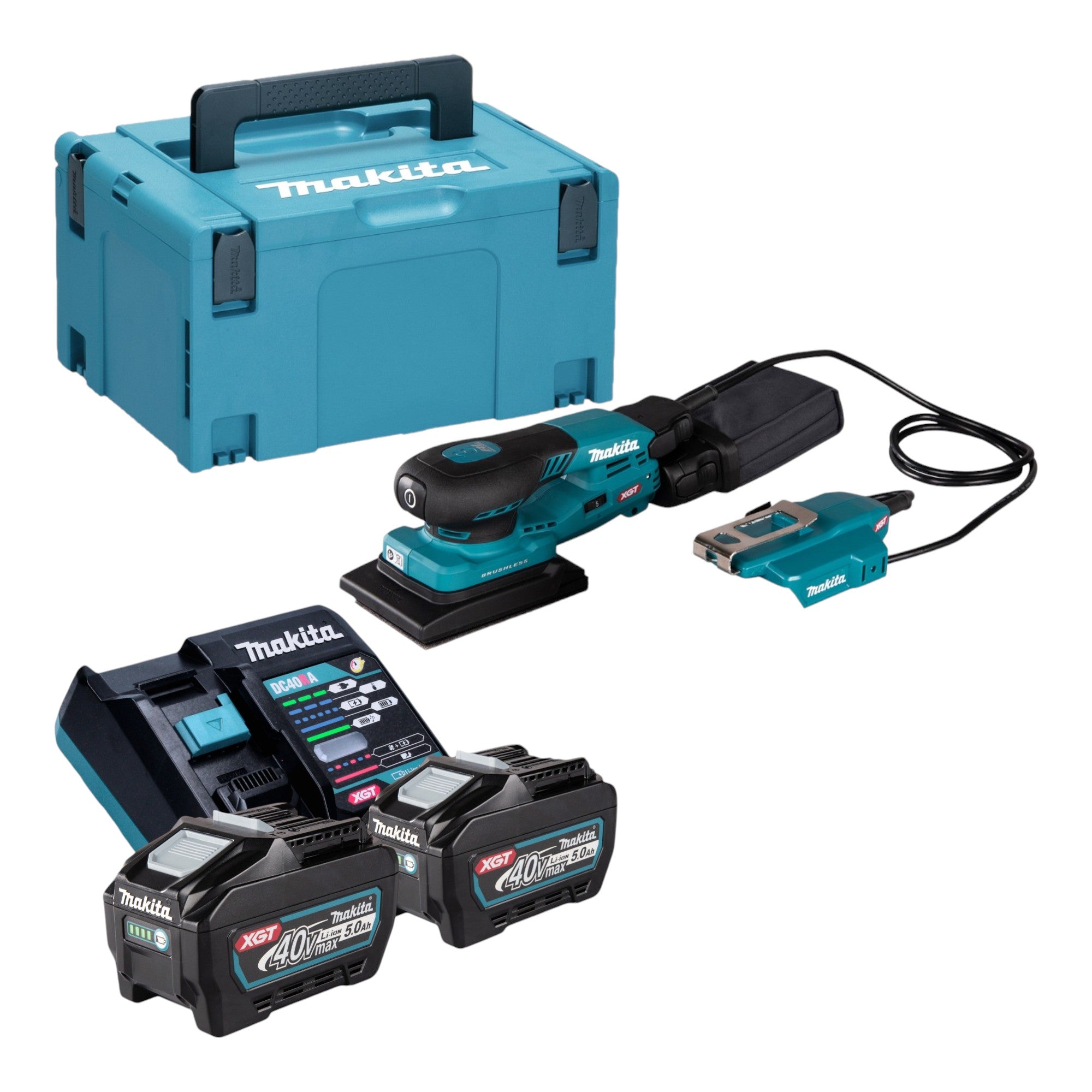 Makita BO 005 CGT201 Akku Schwingschleifer 40 V max 80 x 130 mm 3 0 mm Hub Brushless 2x Akku 5 0 Ah Ladegeraet Makpac 0 - toolbrothers