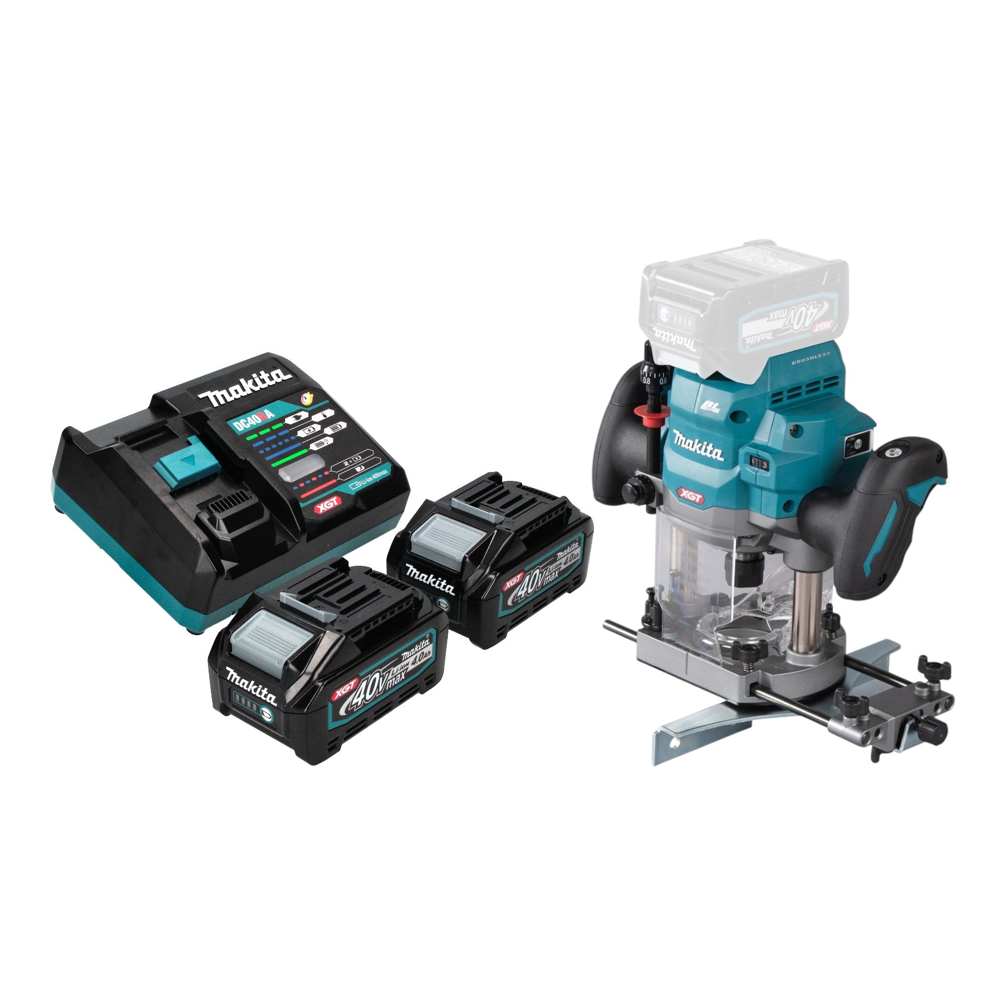 Makita RP 001 GM201 Akku Oberfraese 40 V max 12 mm Brushless 2x Akku 4 0 Ah Ladegeraet 0 - toolbrothers