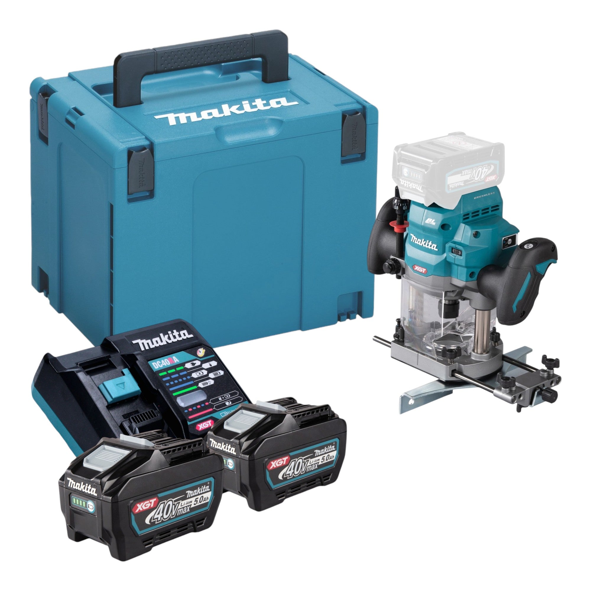 Makita RP 001 GT201 Akku Oberfraese 40 V max 12 mm Brushless 2x Akku 5 0 Ah Ladegeraet Makpac 0 - toolbrothers