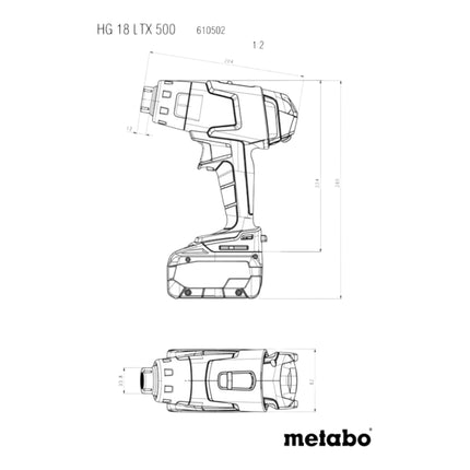 Pistola ad aria calda a batteria Metabo HG 18 LTX 500 18 V 300 / 500 °C + 2x batteria ricaricabile 4,0 Ah + caricatore