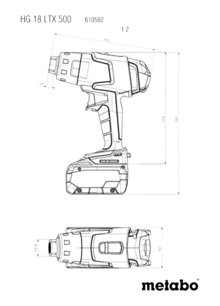 Metabo HG 18 LTX 500 Akumulatorowy pistolet na gorące powietrze 18 V 300 / 500 °C + 1x akumulator LiHD 5,5 Ah - bez ładowarki