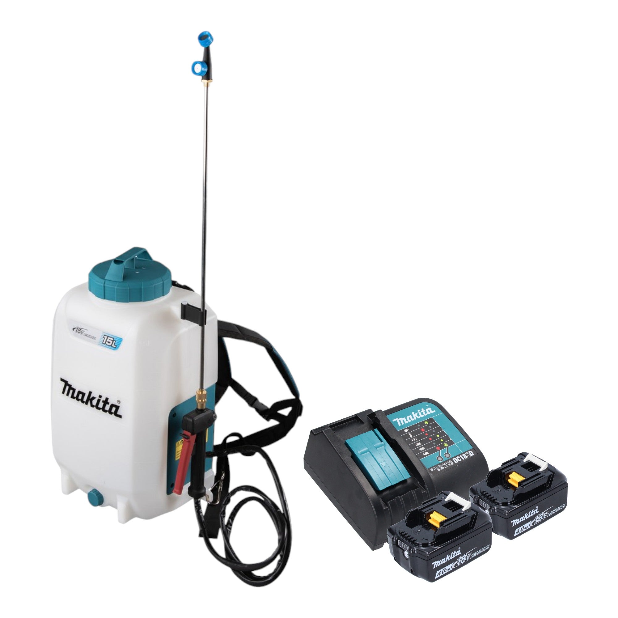 Makita DUS 158 SM2 Akku Druckspritze 18 V 15 l 5 0 bar 2x Akku 4 0 Ah Ladegeraet 0 - toolbrothers