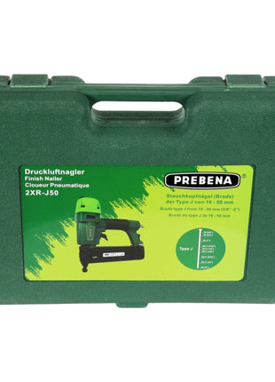 Prebena 2XR-J50 Cloueur pneumatique 4,0- 7,0Bar + PROFI-J-BOX Tête de refoulement Brads 12500 pcs. + mallette