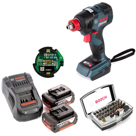 Bosch GDX 18 V-200 C Professional 18 V Li-Ion Akku Drehschlagschrauber + 2 x 5,0 Ah Akku + Ladegerät + 32 tlg. Bit-Set + GCY 30-4 Bluetooth Connectivity Modul - Toolbrothers