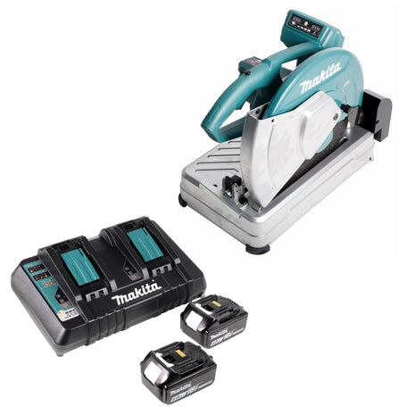 Makita DLW 140 PG Akku Trennschleifmaschine 2 x 18 V 355 mm + 2x 6,0 Ah Akku und Doppelladegerät - Toolbrothers