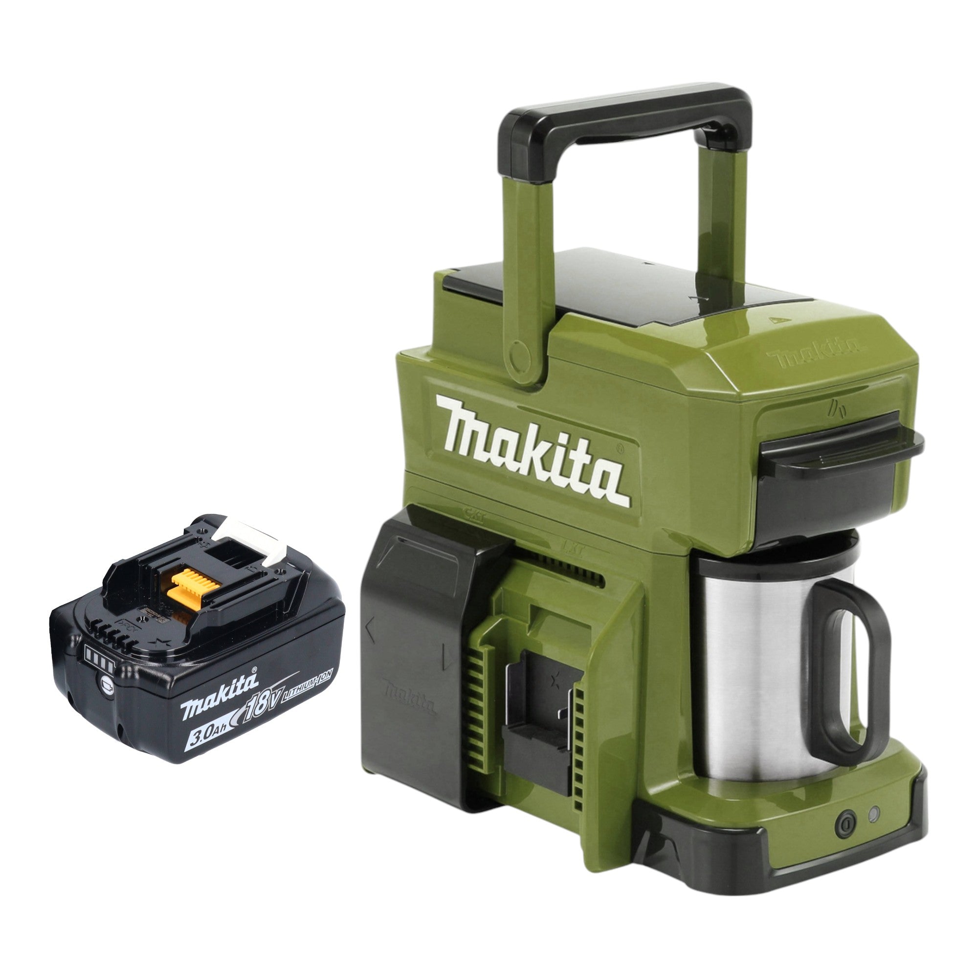 Makita DCM 501 FO Akku Kaffeemaschine 12 V max 18 V Olive 1x Akku 3 0 Ah ohne Ladegeraet 0 - toolbrothers