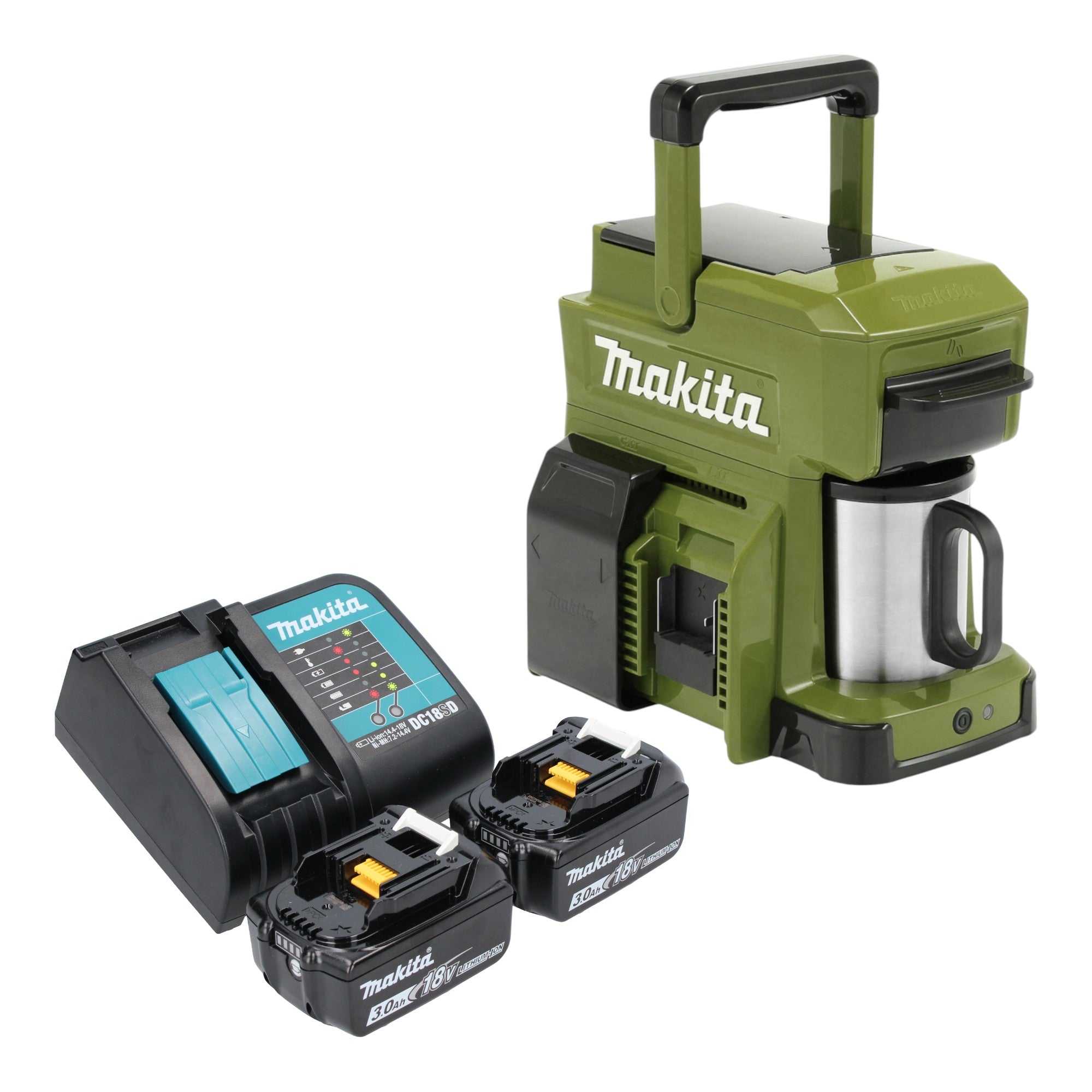 Makita DCM 501 SF2O Akku Kaffeemaschine 12 V max 18 V Olive 2x Akku 3 0 Ah Ladegeraet 0 - toolbrothers