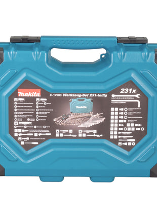 Makita E-17980 Jeu d'outils 231 pcs. 5/16'' / 1/4'' / 1/2'' Tournevis / Clé à cliquet / Clé à vis / Embouts + Coffret