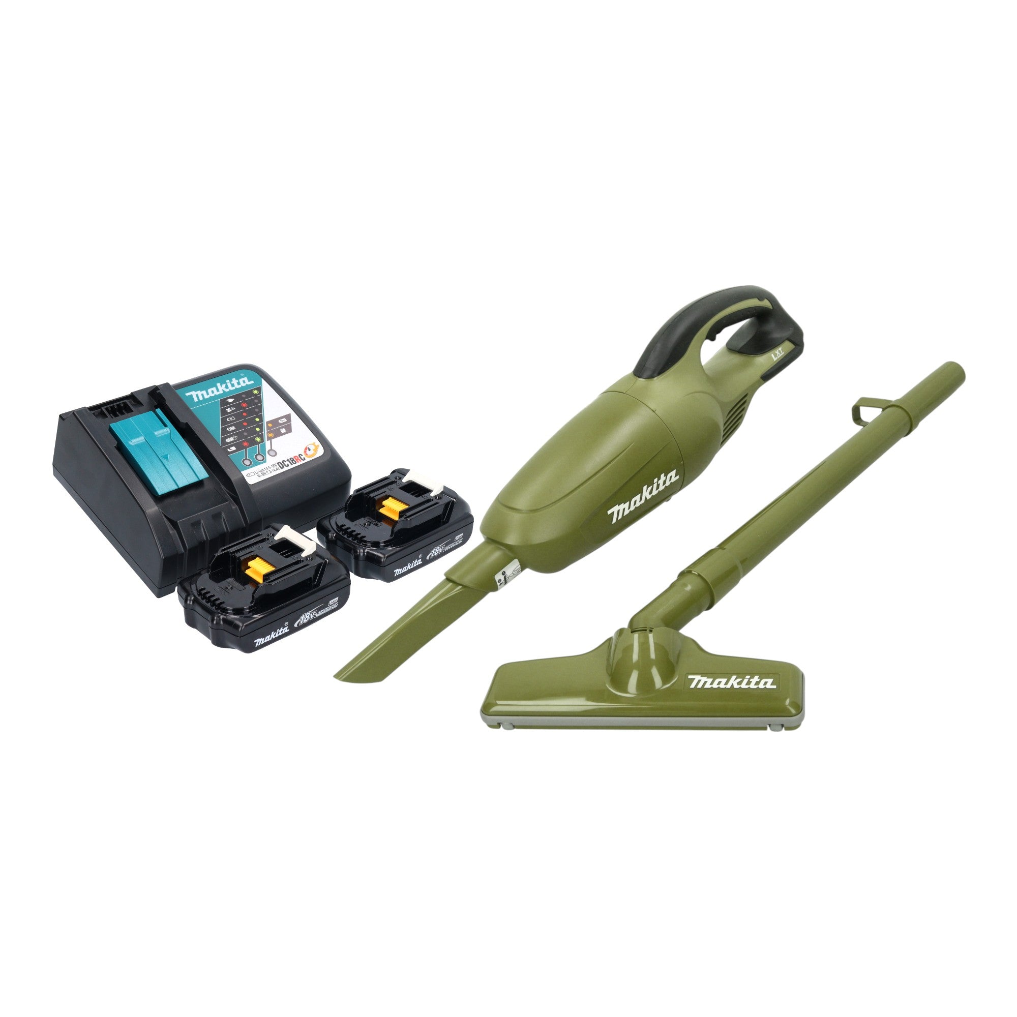 Makita DCL 180 RY2O Akku Staubsauger 18 V 0 65 l Olive Outdoor Adventure Serie 2x Akku 1 5 Ah Ladegeraet 0 - toolbrothers