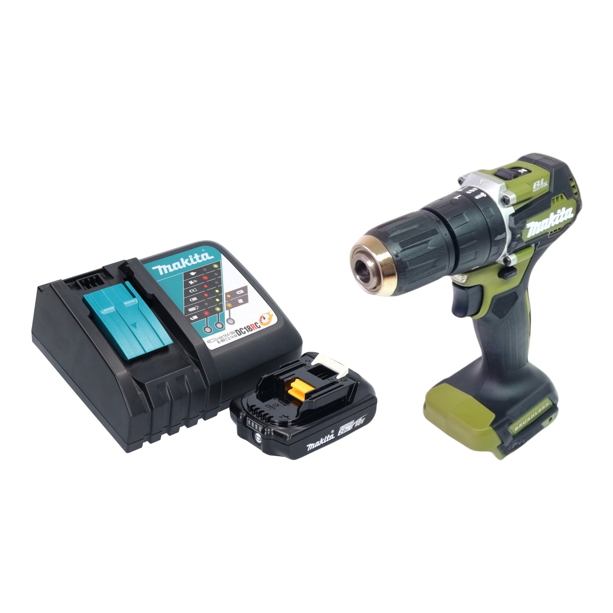 Makita DHP 487 RA1O Akku Schlagbohrschrauber 18 V 40 Nm Brushless Olive Outdoor Adventure Serie 1x Akku 2 0 Ah Ladegeraet 0 - toolbrothers