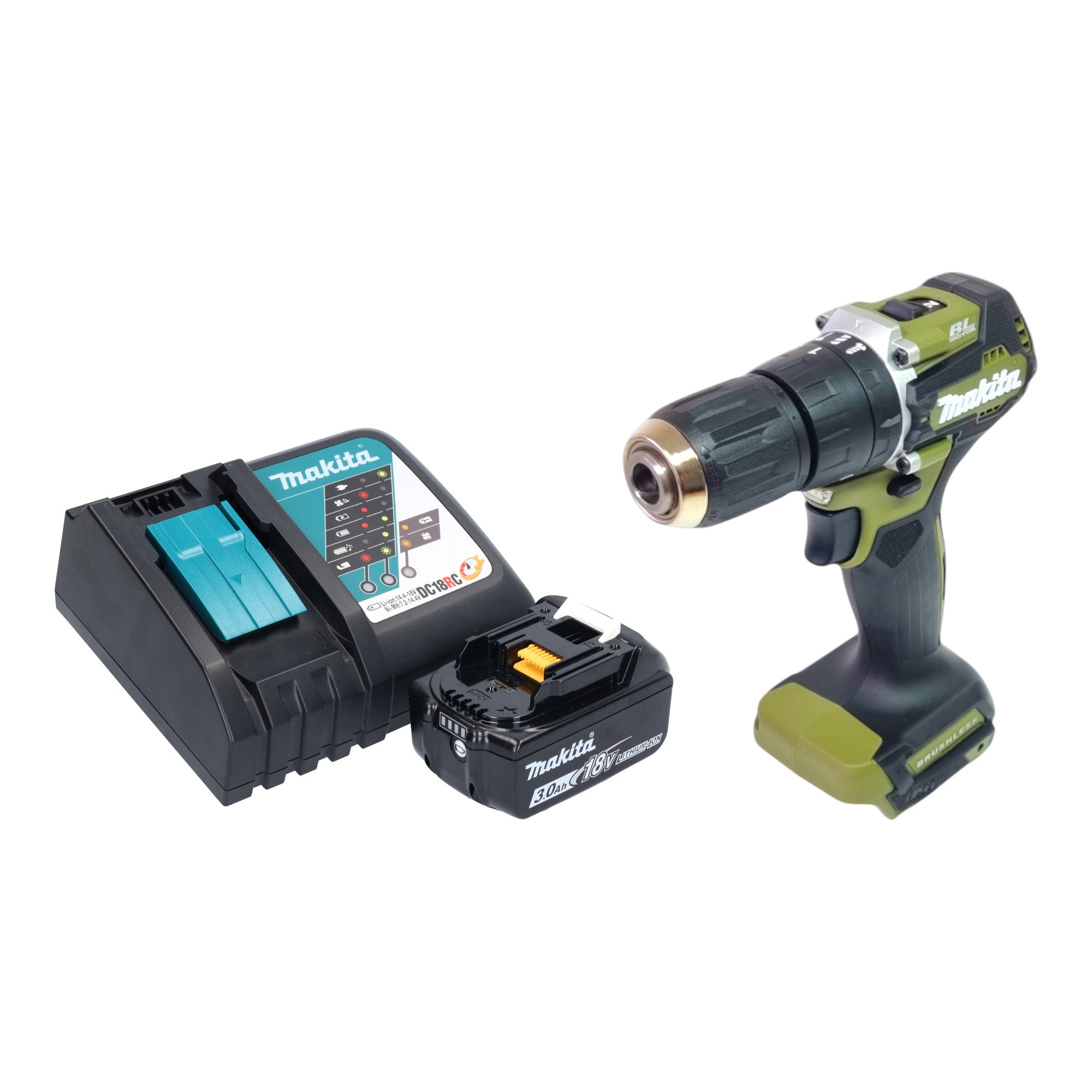 Makita DHP 487 RF1O Akku Schlagbohrschrauber 18 V 40 Nm Brushless Olive Outdoor Adventure Serie 1x Akku 3 0 Ah Ladegeraet 0 - toolbrothers