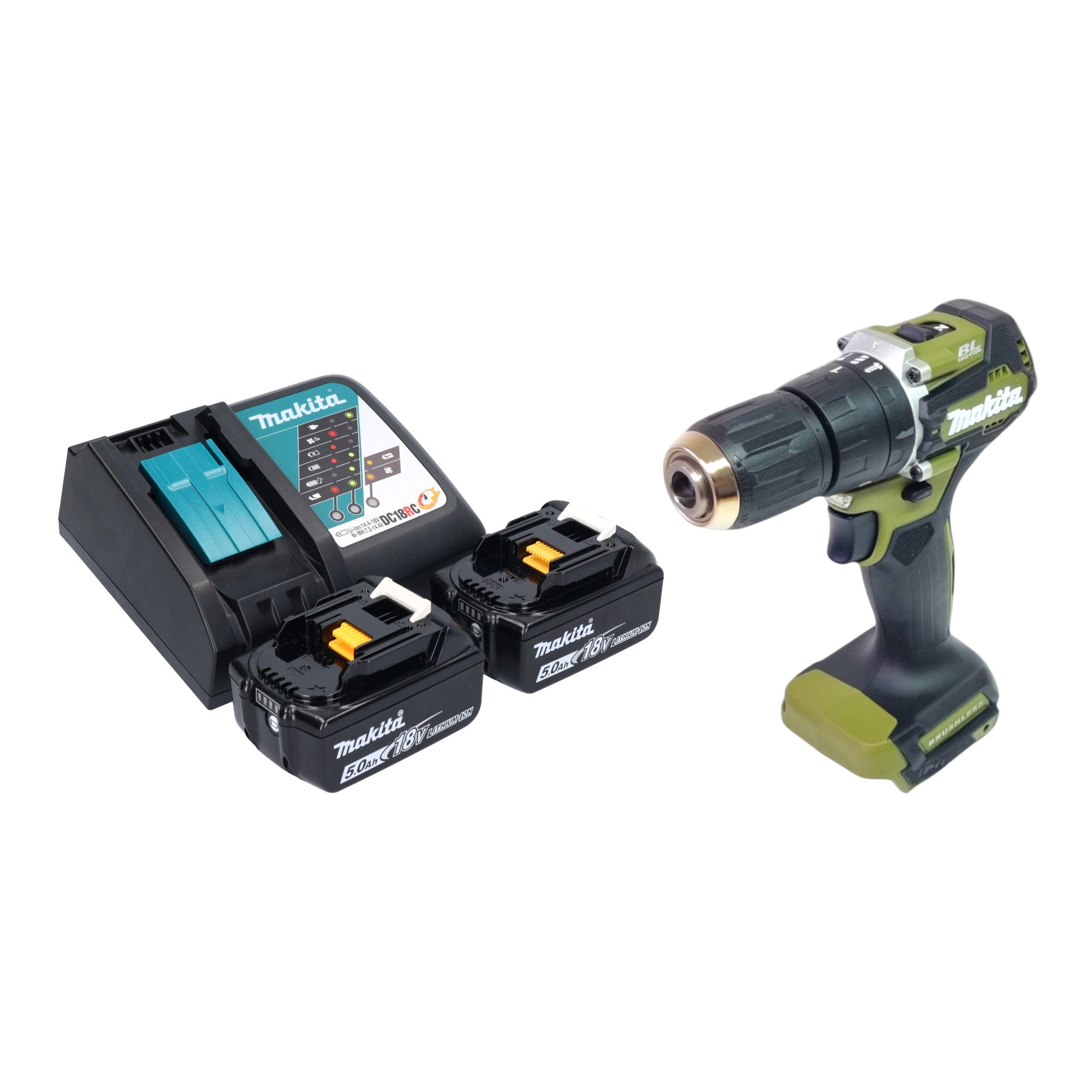 Makita DHP 487 RTO Akku Schlagbohrschrauber 18 V 40 Nm Brushless Olive Outdoor Adventure Serie 2x Akku 5 0 Ah Ladegeraet 0 - toolbrothers