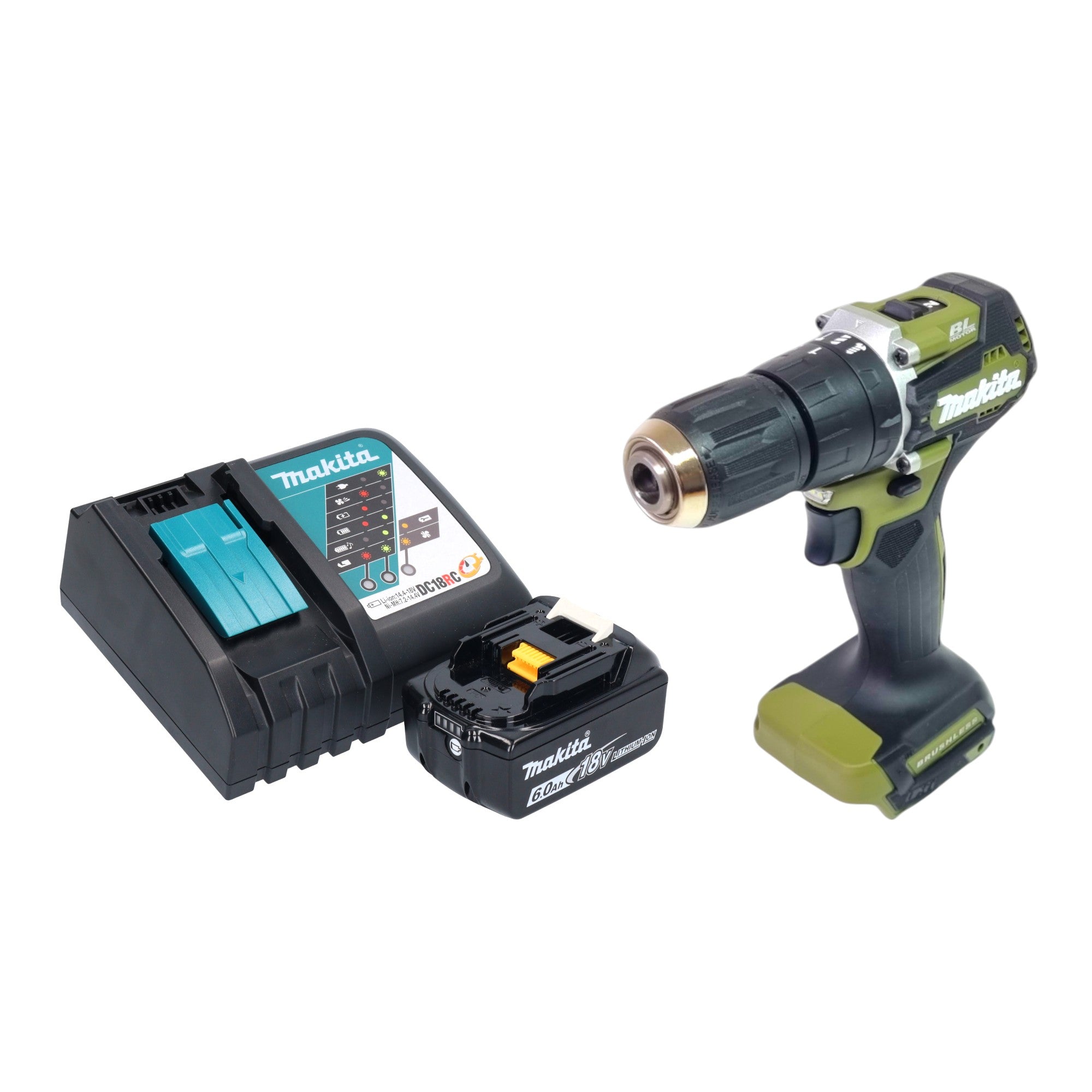 Makita DHP 487 RG1O Akku Schlagbohrschrauber 18 V 40 Nm Brushless Olive Outdoor Adventure Serie 1x Akku 6 0 Ah Ladegeraet 0 - toolbrothers