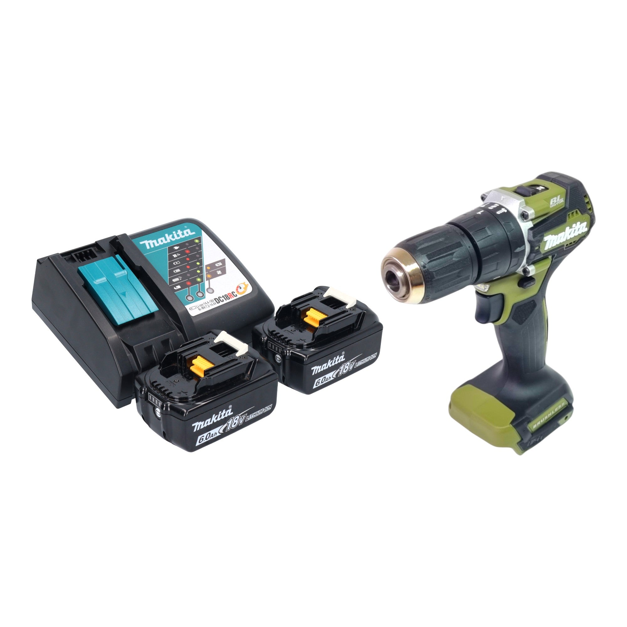 Makita DHP 487 RGO Akku Schlagbohrschrauber 18 V 40 Nm Brushless Olive Outdoor Adventure Serie 2x Akku 6 0 Ah Ladegeraet 0 - toolbrothers