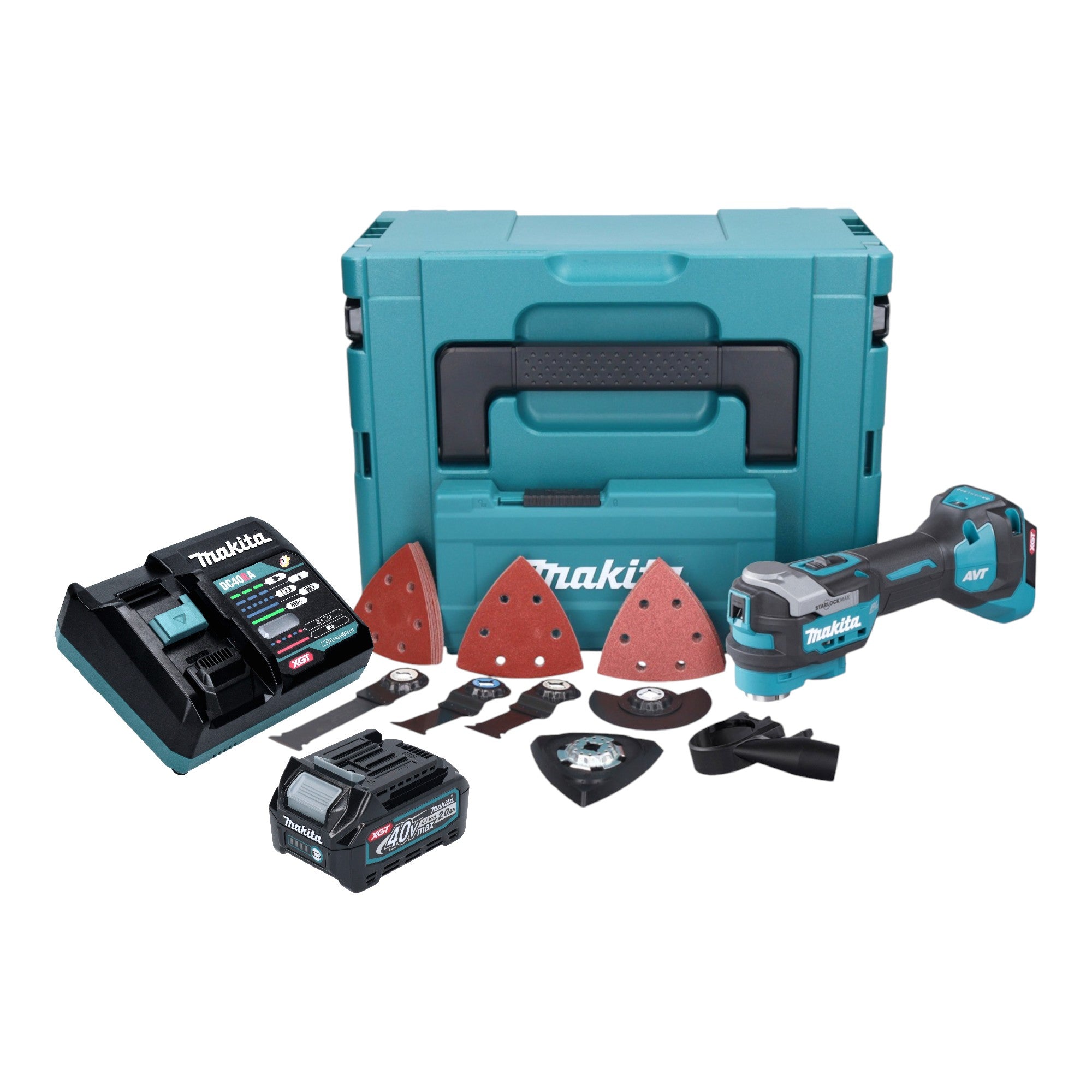 Makita TM 001 GA103 Akku Multifunktionswerkzeug 40 V max Starlock Max Brushless 1x Akku 2 0 Ah 37 tlg Zubehoerset Ladegeraet Makpac 0 - toolbrothers