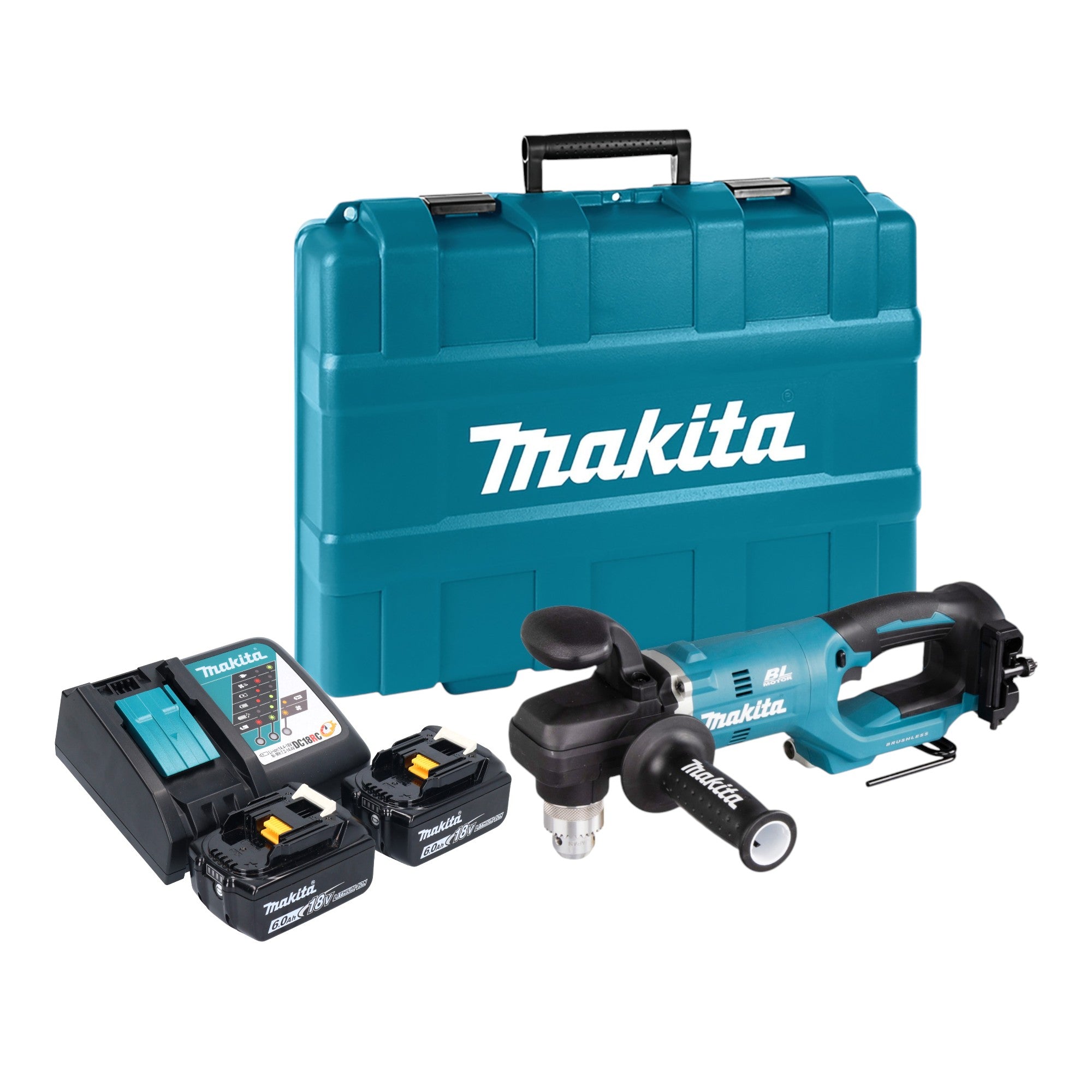Makita DDA 450 RGK Akku Winkelbohrmaschine 18 V 70 Nm Brushless 2x Akku 6 0 Ah Ladegeraet Koffer 0 - toolbrothers