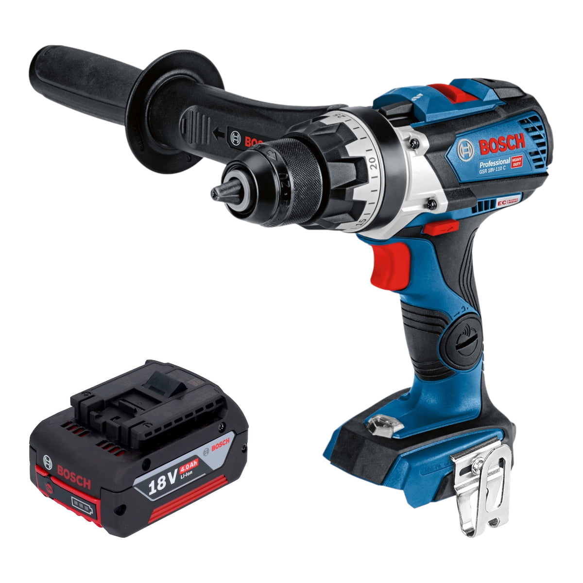 Bosch GSR 18V-110 C Trapano avvitatore professionale a batteria 18 V 110 Nm brushless + 1x batteria ricaricabile 4,0 Ah - senza caricabatterie