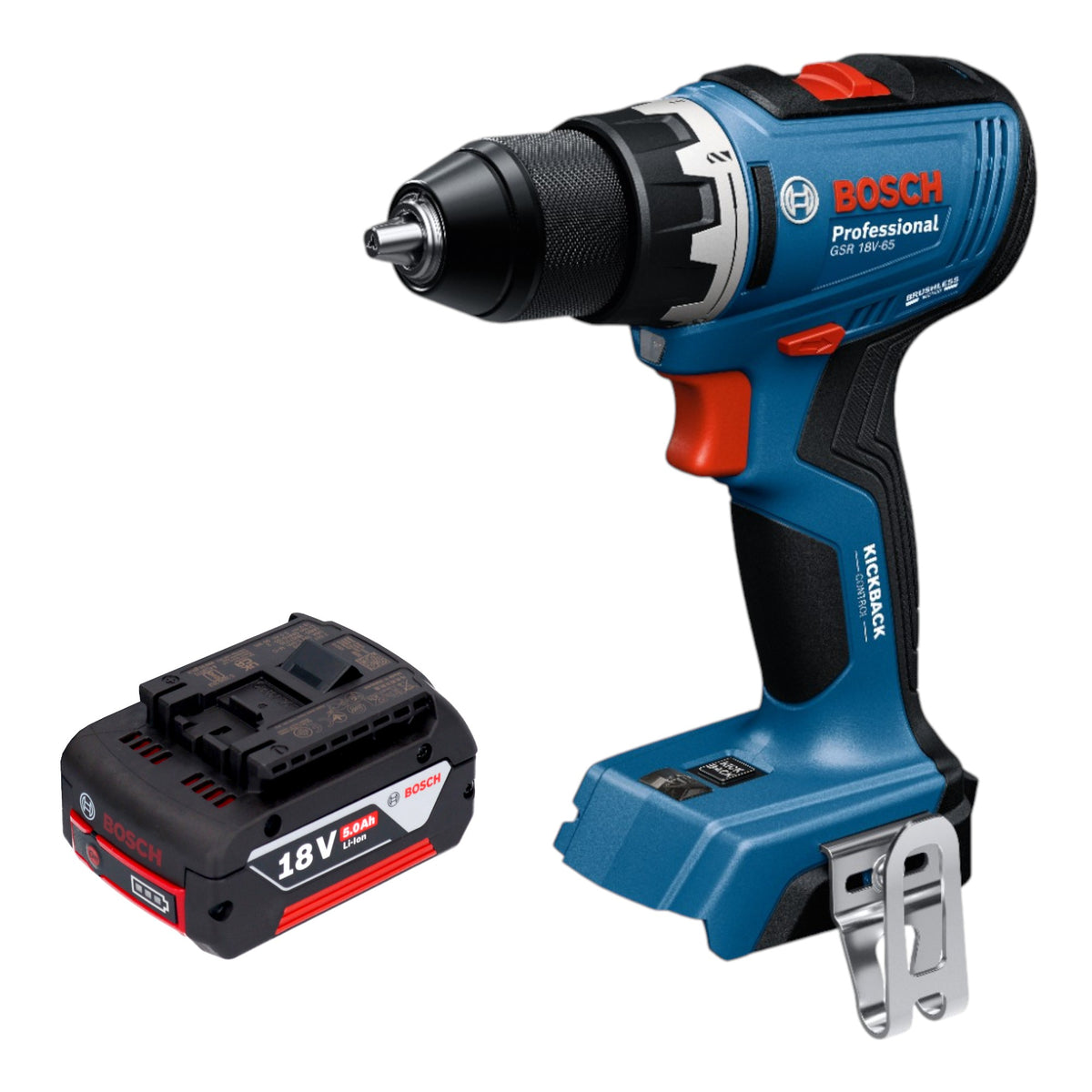 Bosch GSR 18V-65 Trapano avvitatore professionale a batteria 18 V 63 Nm brushless + 1x batteria ricaricabile 5,0 Ah - senza caricabatterie