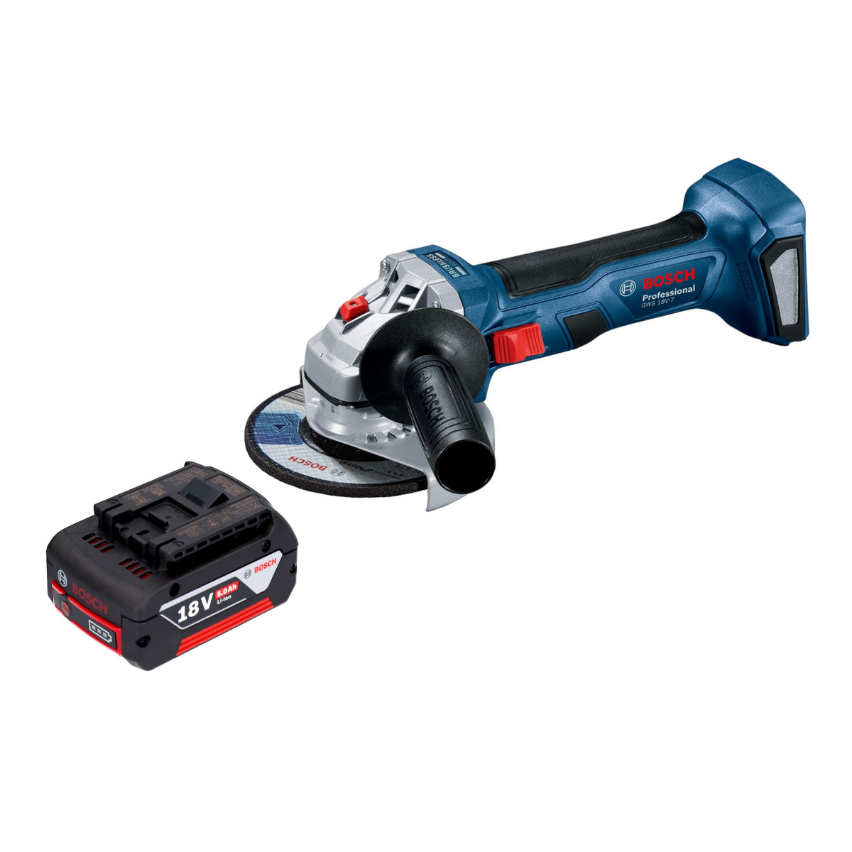 Bosch GWS 18V-7 Smerigliatrice angolare professionale a batteria 18 V 115 mm senza spazzole + 1x batteria ricaricabile 5,0 Ah - senza caricabatterie