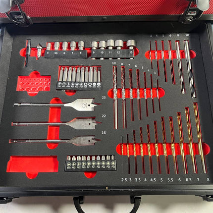 Toolbrothers TX Alu Werkzeug Koffer rot fuer Akku Schlagschrauber und Schlagbohrschrauber 70 tlg Bit Bohrer Set Wuerfelschaum Einlage Unvollstaendig 3 - toolbrothers