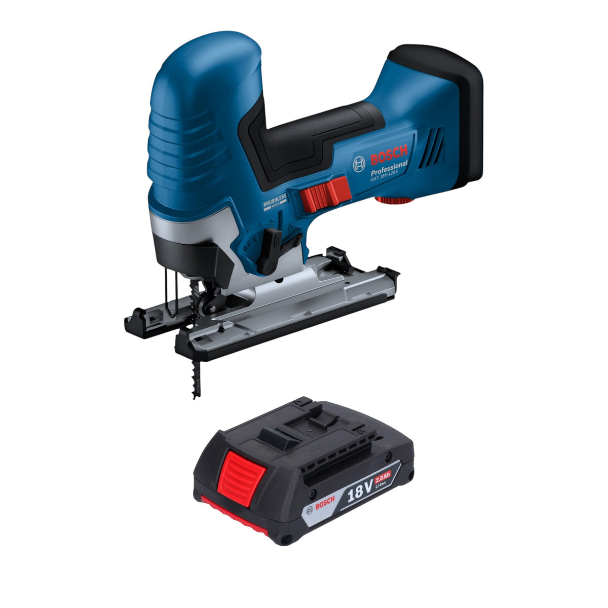 Bosch GST 18V-125 S Seghetto alternativo professionale a batteria 18 V 125 mm brushless + 1x batteria ricaricabile 2,0 Ah - senza caricabatterie
