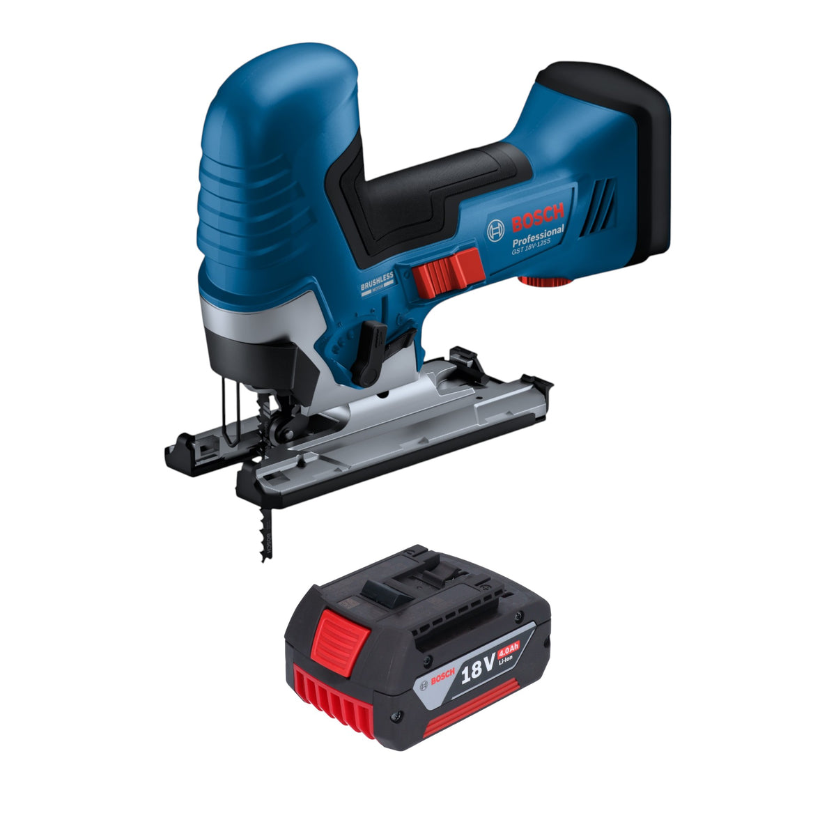 Bosch GST 18V-125 S Seghetto alternativo professionale a batteria 18 V 125 mm brushless + 1x batteria ricaricabile 4,0 Ah - senza caricabatterie
