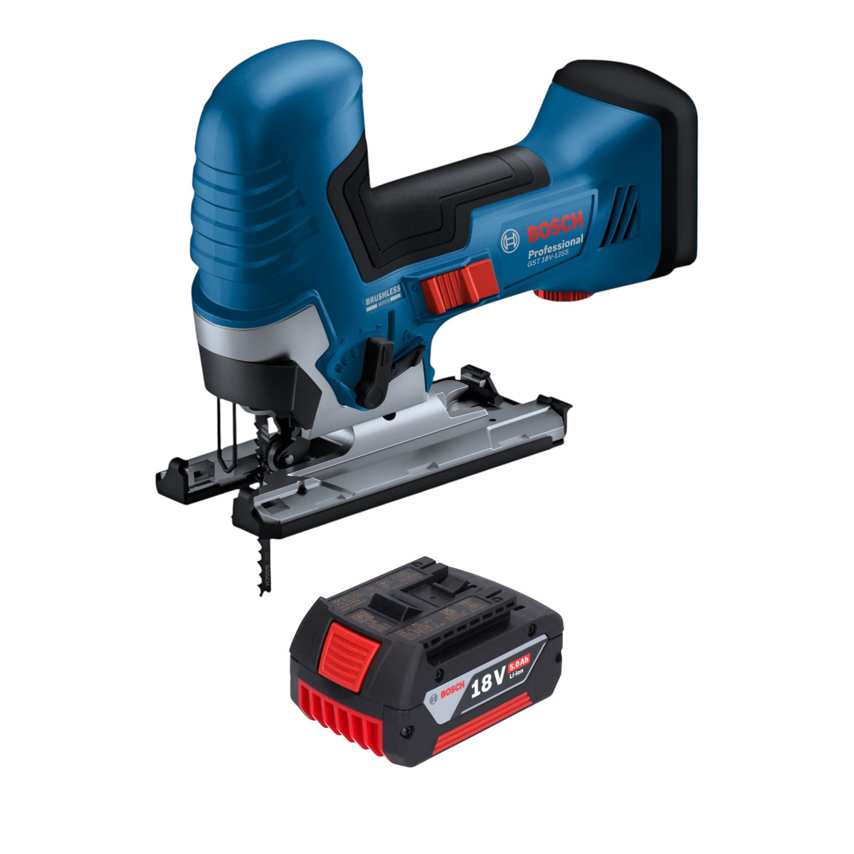 Bosch GST 18V-125 S Seghetto alternativo professionale a batteria 18 V 125 mm senza spazzole + 1x batteria ricaricabile 5,0 Ah - senza caricabatterie