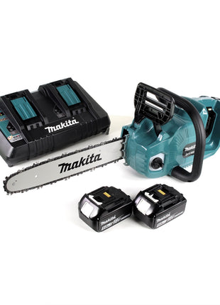 Makita DUC 355 PT2 Akku Kettensäge 36V ( 2x18V ) Brushless 35 cm + 2x 5,0 Ah Akku + Doppelladegerät - Toolbrothers