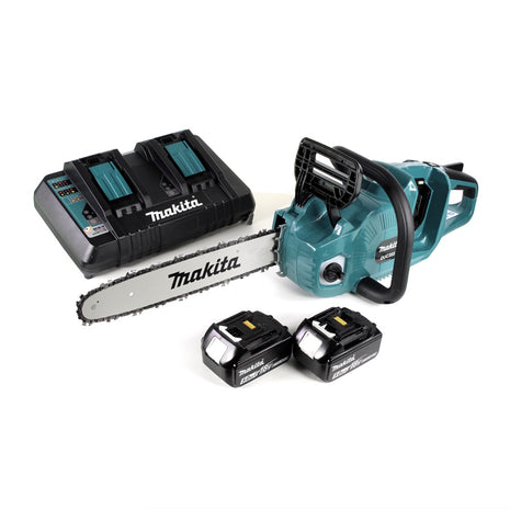 Makita DUC 355 PT2 Akku Kettensäge 36V ( 2x18V ) Brushless 35 cm + 2x 5,0 Ah Akku + Doppelladegerät - Toolbrothers