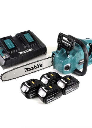 Makita DUC 355 PG4 Akku Kettensäge 36V ( 2x18V ) Brushless 35 cm + 4x 6,0 Ah Akku + Doppelladegerät - Toolbrothers