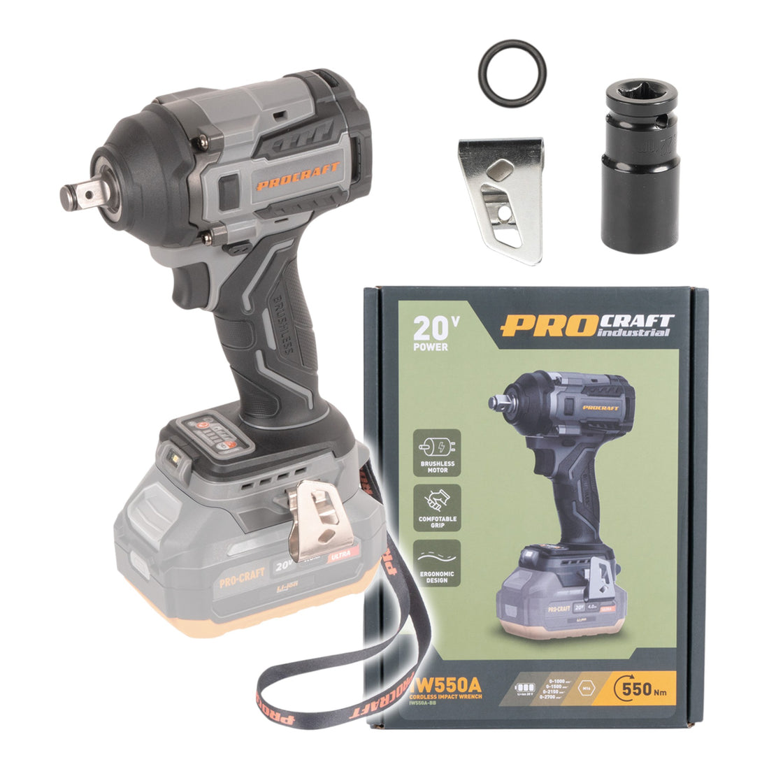 Procraft Industrial IW550Abb Avvitatore a impatto a batteria 20 V 550 Nm 1/2" Solo - senza batteria, senza caricabatteria