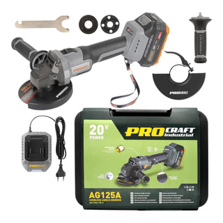 Procraft Industrial AG125A Akku Winkelschleifer 20 V 125 mm Brushless 1x Akku 4 0 Ah Ladegeraet Koffer 0 - toolbrothers