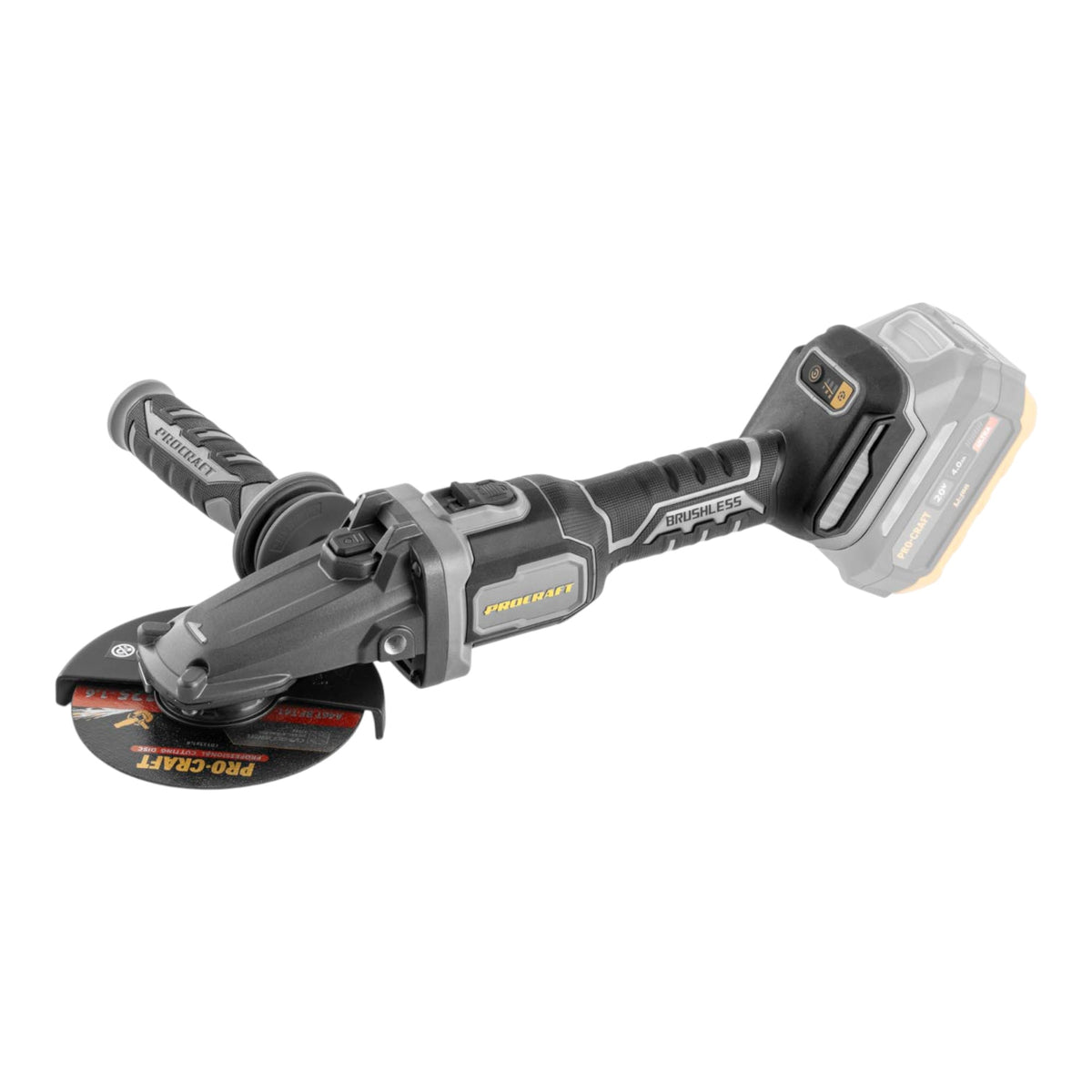 Procraft Industrial AG125Cbb Smerigliatrice angolare a batteria con testa piatta 20 V 125 mm Brushless Solo - senza batteria, senza caricabatteria