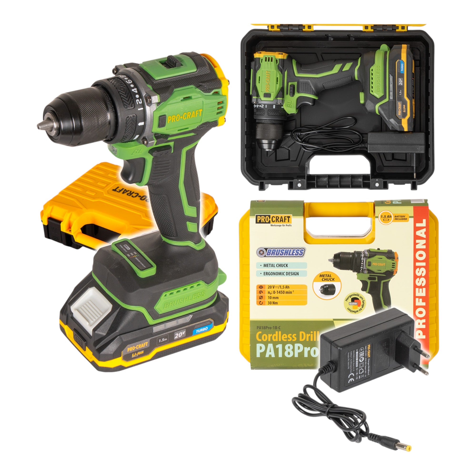 Procraft PA18Pro Akku Bohrschrauber 20 V 30 Nm Brushless 1x Akku 1 5 Ah Ladegeraet Koffer 0 - toolbrothers