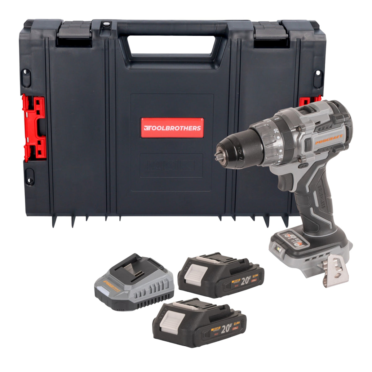 Procraft CD20Abb Trapano avvitatore a batteria 20 V 85 Nm + 2x batteria 2,0 Ah + caricabatteria + valigetta RHINO