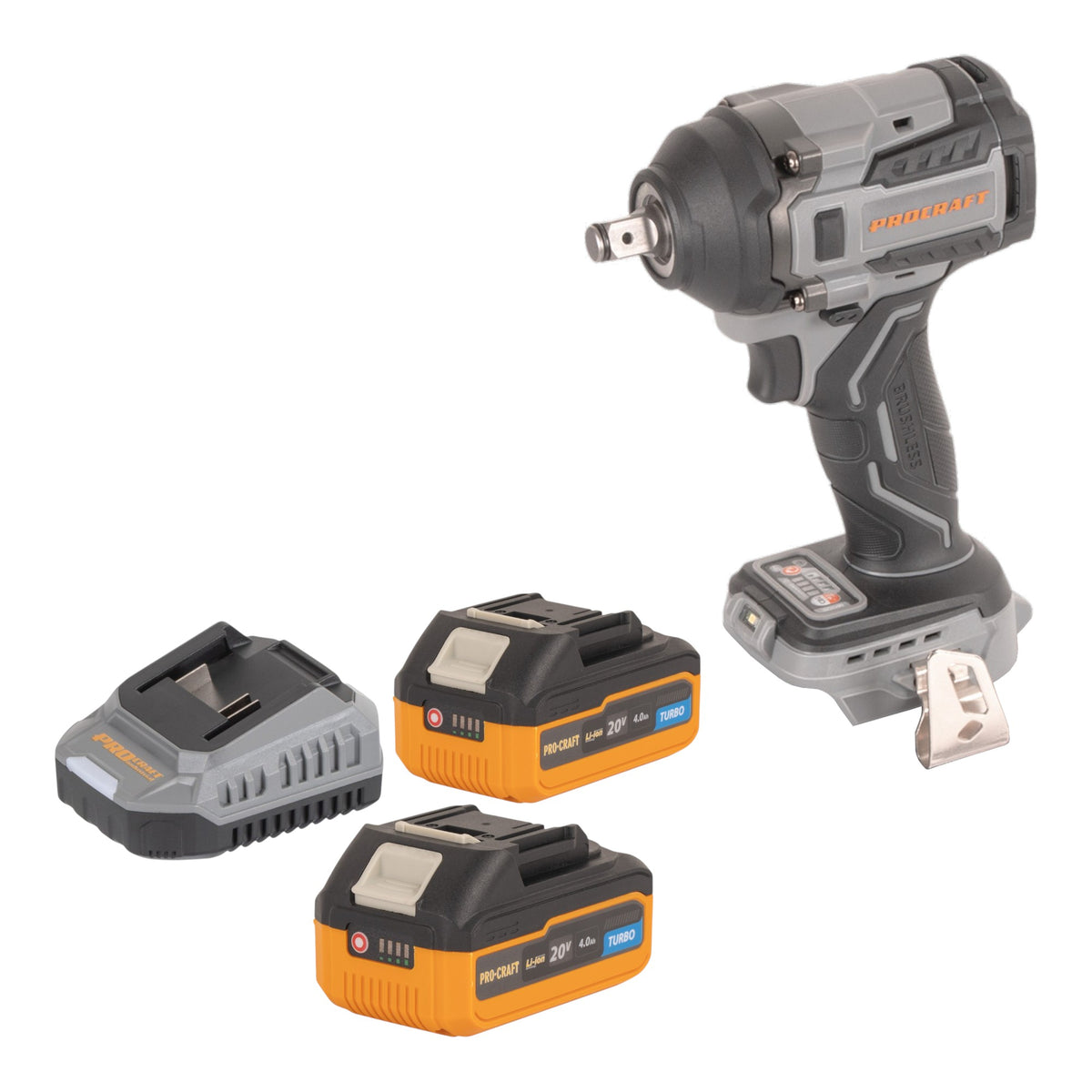 Procraft Industrial IW550Abb Avvitatore a impatto a batteria 20 V 550 Nm 1/2" + 2x batteria 4,0 Ah + caricabatteria