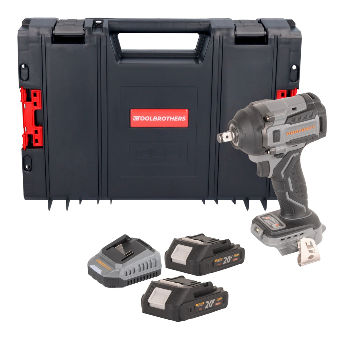 Procraft Industrial IW550Abb Avvitatore a impatto a batteria 20 V 550 Nm 1/2" + 2x batteria 2,0 Ah + caricabatteria + valigetta RHINO