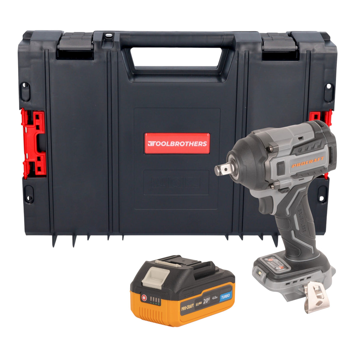 Procraft Industrial IW550Abb Avvitatore a impatto a batteria 20 V 550 Nm 1/2" + 1x batteria 4,0 Ah + RHINO Toolcase - senza caricabatteria