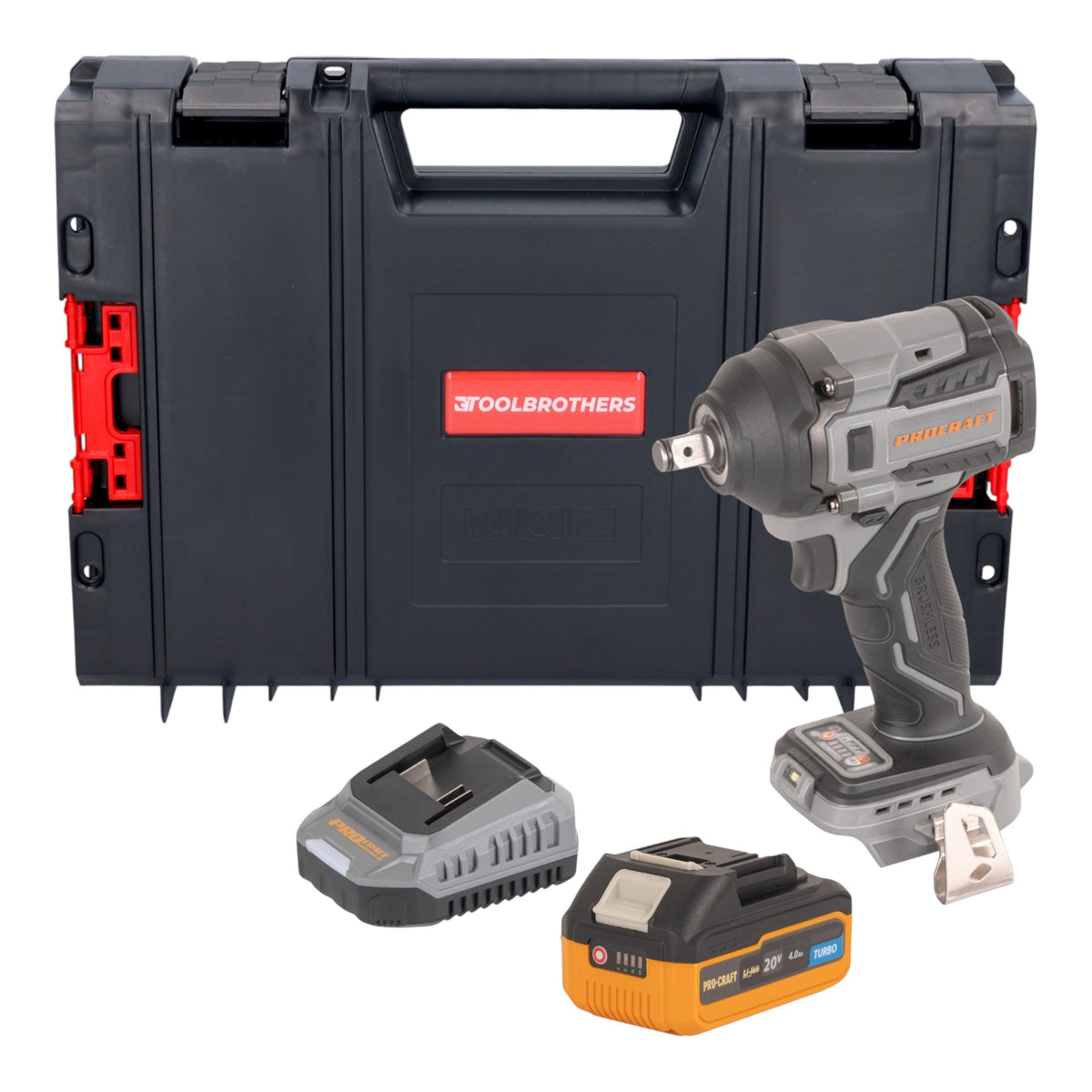 Procraft Industrial IW550Abb Avvitatore a impatto a batteria 20 V 550 Nm 1/2" + 1x batteria 4,0 Ah + caricabatteria + valigetta RHINO