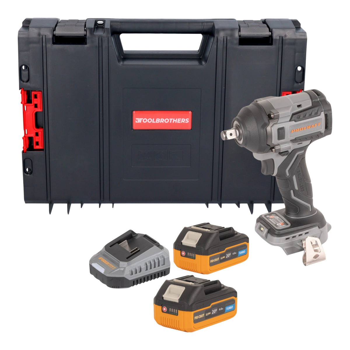 Procraft Industrial IW550Abb Avvitatore a impatto a batteria 20 V 550 Nm 1/2" + 2x batteria 4,0 Ah + caricabatteria + valigetta RHINO