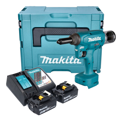 Makita DRV 150 RGJ Akku Blindnietsetzgeraet 18 V 10 kN 2 4 4 8 mm Brushless 2x Akku 6 0 Ah Ladegeraet Makpac 0 - toolbrothers
