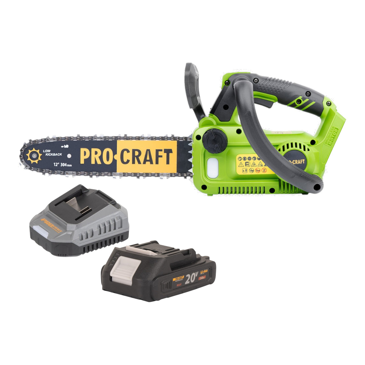 Motosega a batteria Procraft PKA42Libb 20 V 304 mm Brushless + 1x batteria 2,0 Ah + caricabatteria