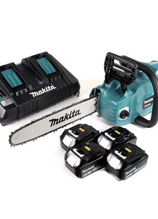 Makita DUC 353 PT4 Akku Kettensäge 36V ( 2x18V ) Brushless 35 cm + 4x 5,0 Ah Akku + Doppelladegerät - Toolbrothers