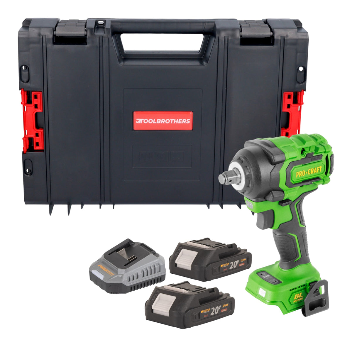 Avvitatore a impatto a batteria Procraft PWA18bb 20 V 550 Nm 1/2" Brushless + 2x batteria 2,0 Ah + caricabatteria + valigetta portautensili RHINO