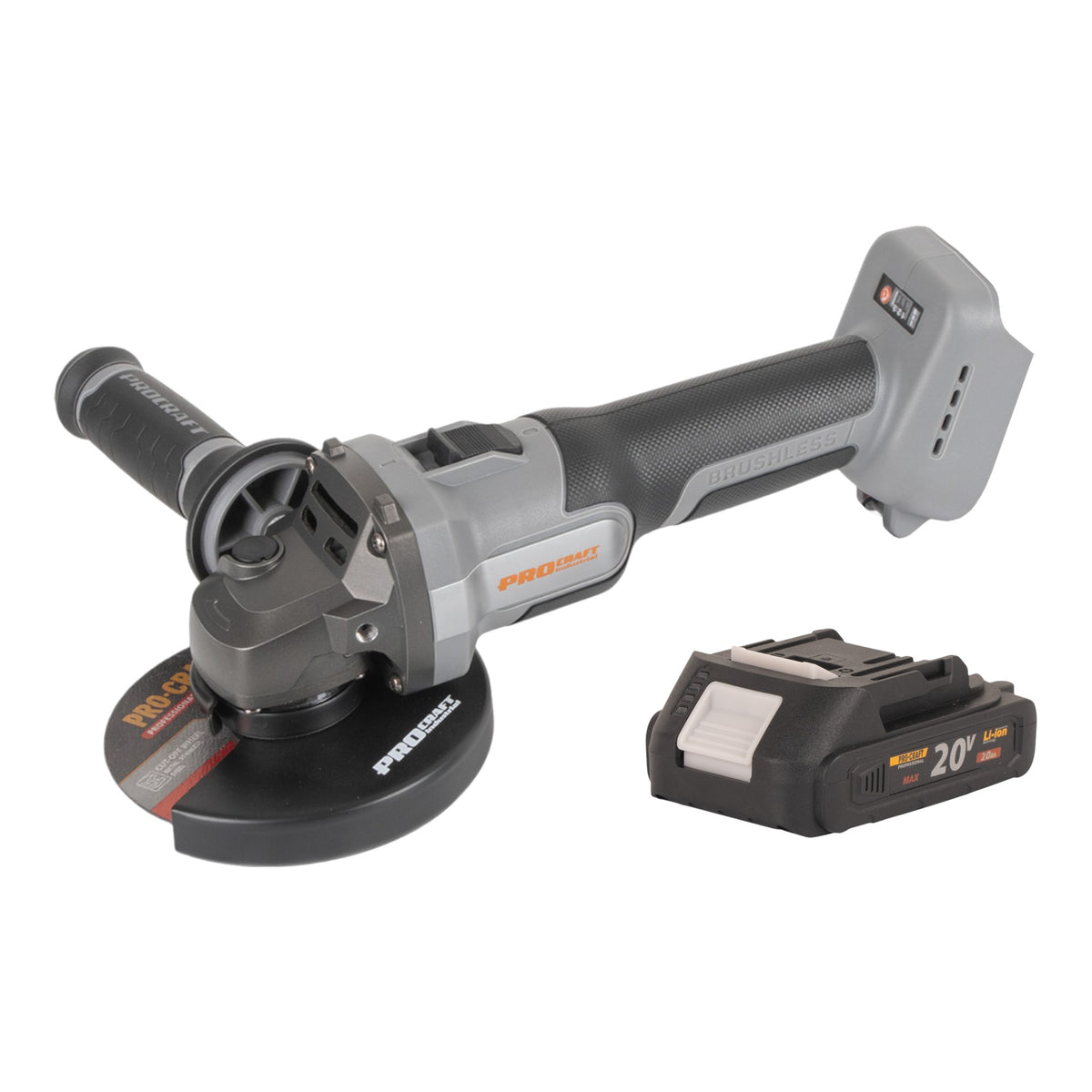 Procraft Industrial AG125Abb Smerigliatrice angolare a batteria 20 V 125 mm Brushless + 1x batteria 2,0 Ah - senza caricabatteria