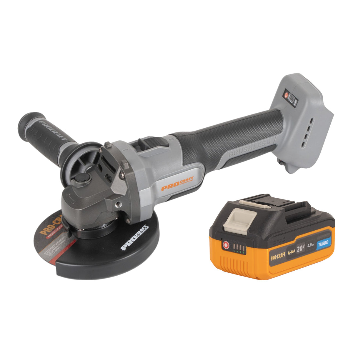 Smerigliatrice angolare a batteria Procraft Industrial AG125Abb 20 V 125 mm Brushless + 1x batteria 4,0 Ah - senza caricabatteria