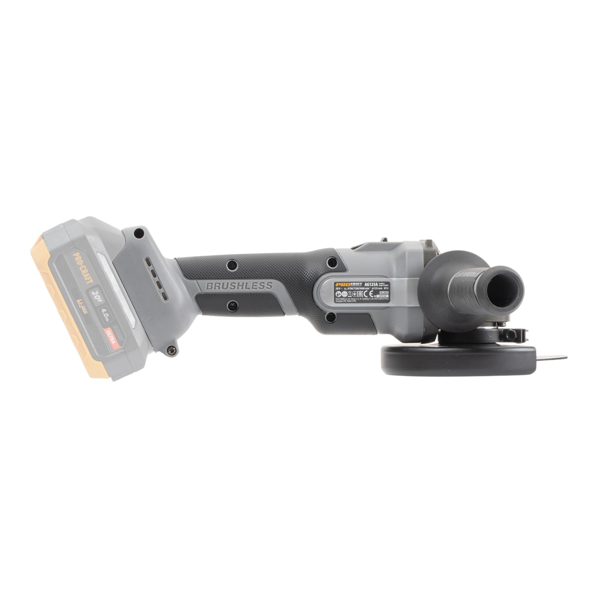 Procraft Industrial AG125Abb Akku Winkelschleifer 20 V 125 mm Brushless 1x Akku 4 0 Ah Ladegeraet 4 - toolbrothers