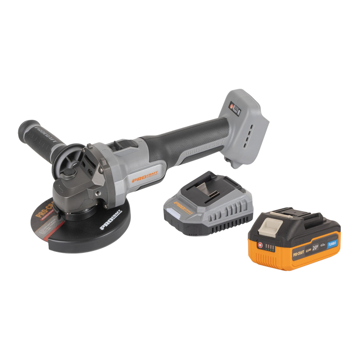 Procraft Industrial AG125Abb Smerigliatrice angolare a batteria 20 V 125 mm Brushless + 1x batteria 4,0 Ah + caricabatteria
