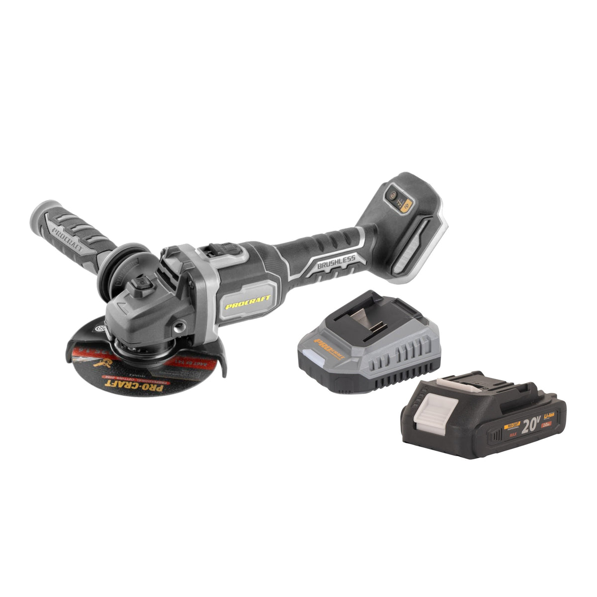 Procraft Industrial AG125Bbb Smerigliatrice angolare a batteria 20 V 125 mm Brushless + 1x batteria 2,0 Ah + caricabatteria
